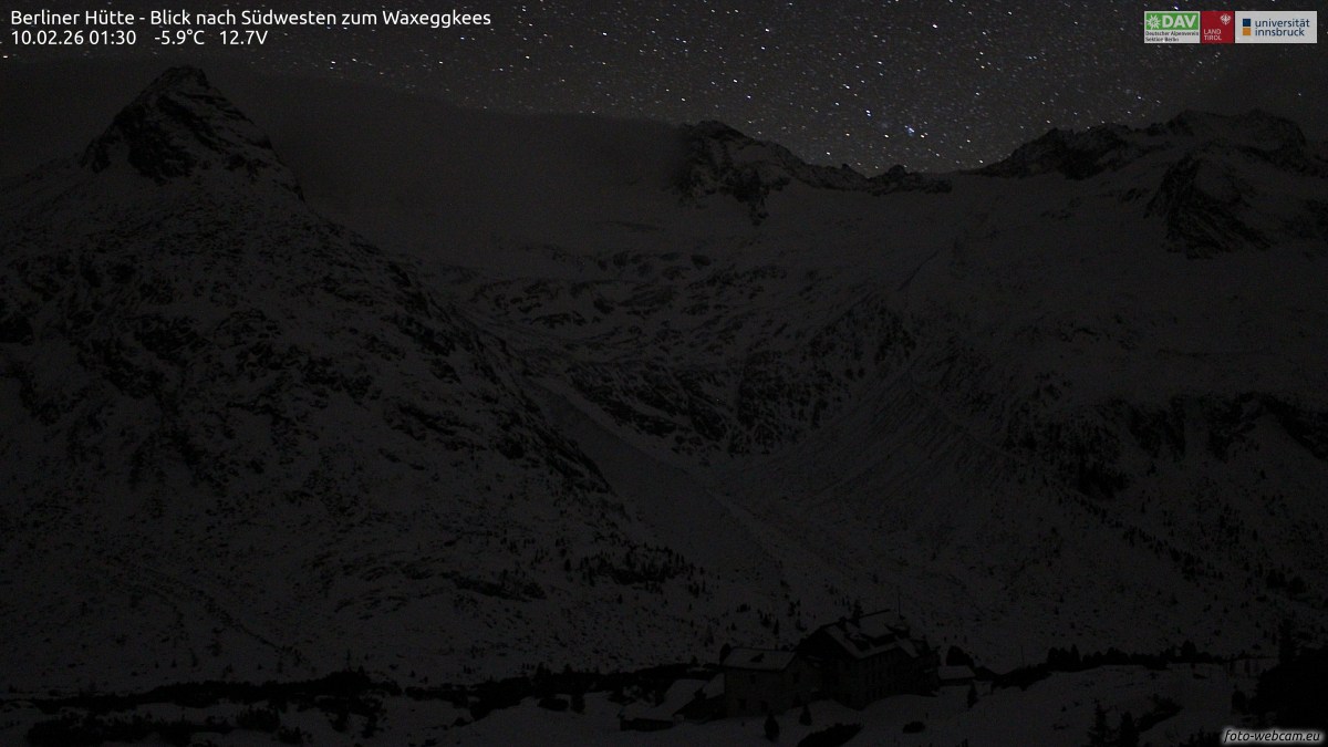 Berliner Hütte webcam (??) - Berliner Hütte - Blick nach Südwesten zum Waxeggkees
   